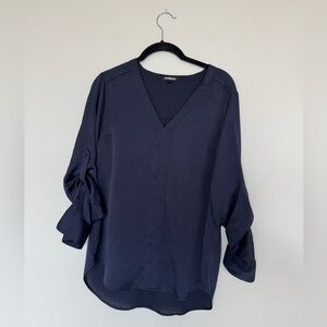 Express Women's Navy Blue V-Neck Blouse
